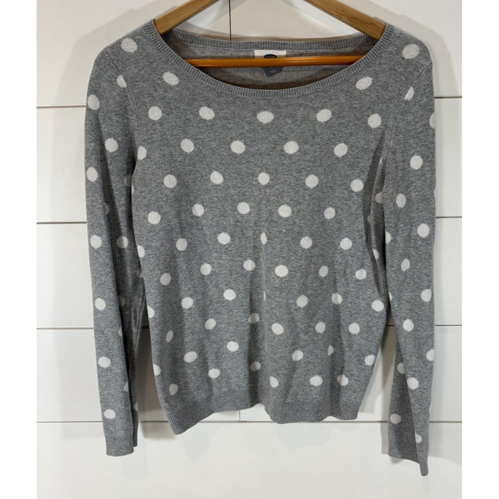 Women's Old Navy Light White Polka Dot Grey Sweater Size Medium M